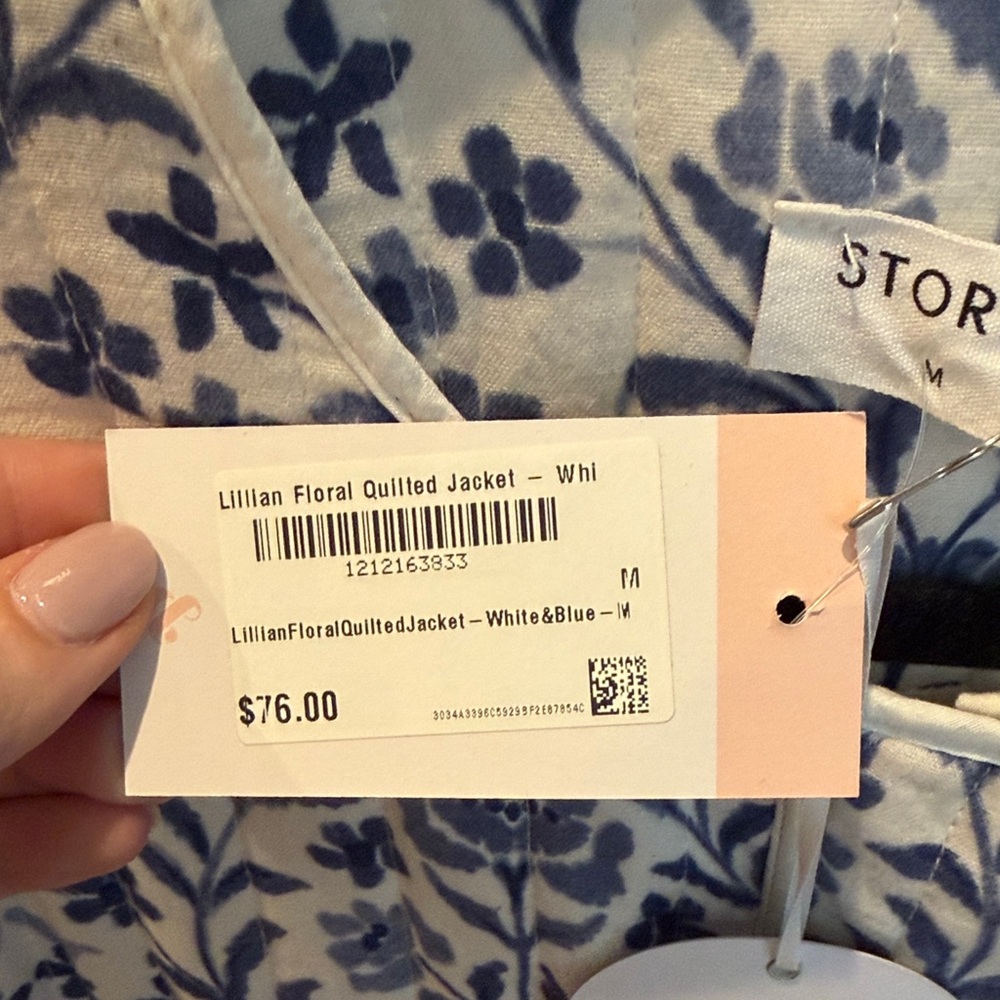 Storia Cream Quilted Jacket with Blue Floral Print - Picture 2 of 3